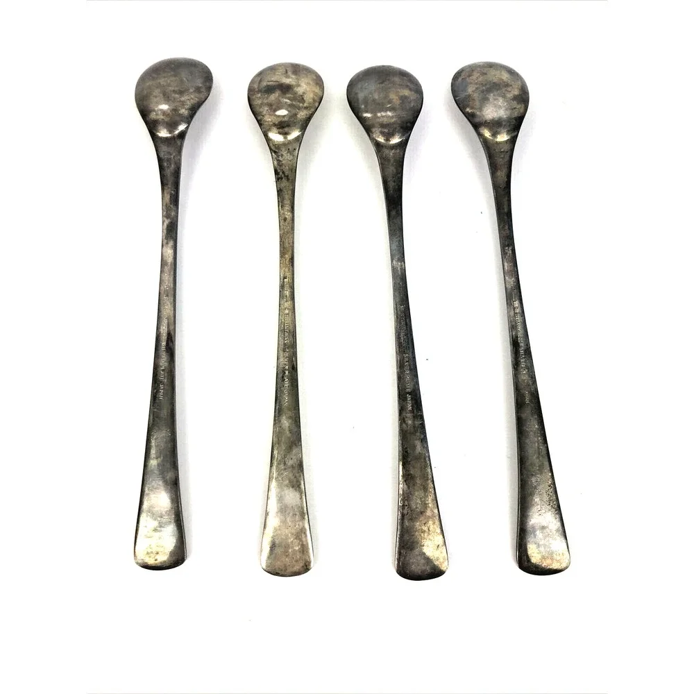 Vintage Japan Silver Plate 18-8 Spoon Set 4 Spoons Stainless Steel Oval End 7.5